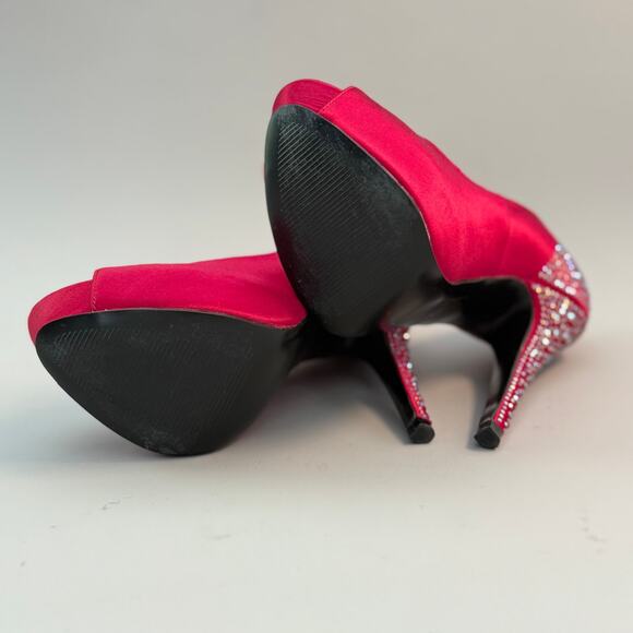 Steve Madden Playy-r Raspberry Satin Rhinestone Open-toe Platform Heels - Picture 5 of 7